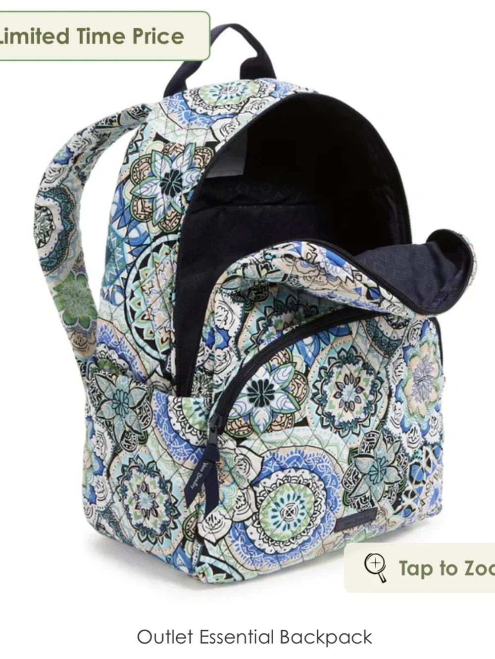 New Vera Bradley Essential Backpack in Cotton/Quilted Floral Medallion